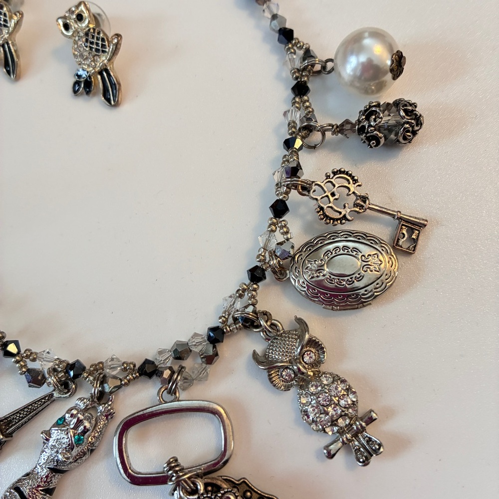 Artisan Statement Crystal & Charm Necklace With O… - image 6